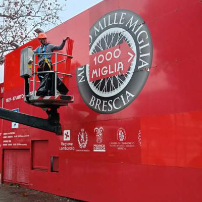 Decoration of the entrance wall of the Museo Mille Miglia